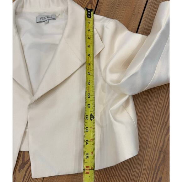 Teri Jon by Rickie Freeman Silk Wool Cropped 3/4 Sleeve Blazer 8 Wedding‎ Ivory - Picture 6 of 6